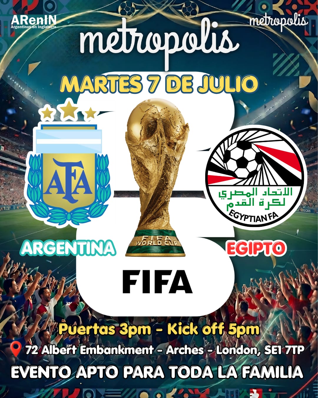 Mundial 2026: Argentina Vs Egipto en Metropolis Vauxhall