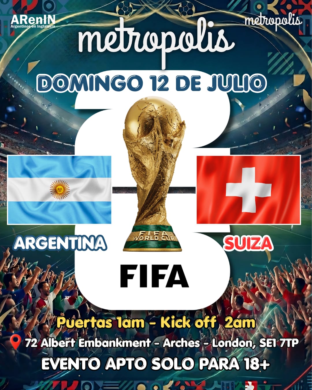 Mundial 2026: Argentina Vs Suiza en Metropolis Vauxhall
