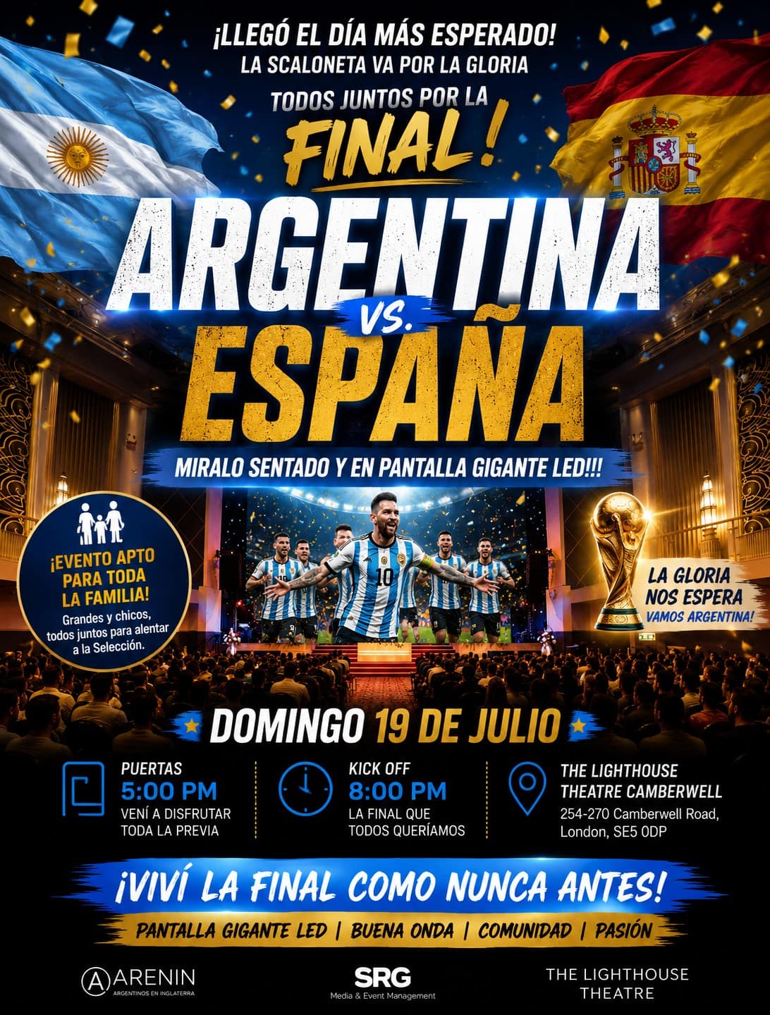 Final Mundial 2026 – Argentina Vs España lo vemos en The Lighthouse Theatre