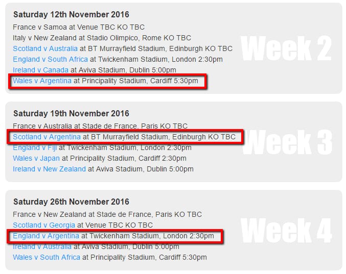Rugby Internacional: Gira de Los Pumas UK 2016